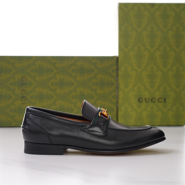 GUCCI BRIXTON WEB LOAFER IN LEATHER WITH HORSEBIT - GL013