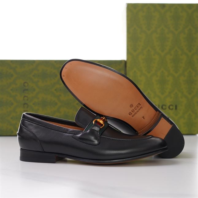 GUCCI BRIXTON WEB LOAFER IN LEATHER WITH HORSEBIT - GL013