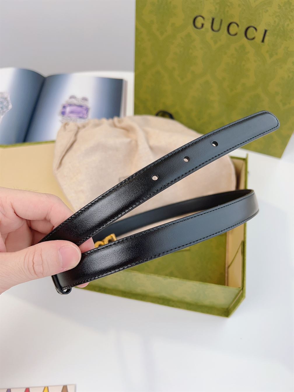 GUCCI BUCKLE THIN BELT BLACK LEATHER - GB024