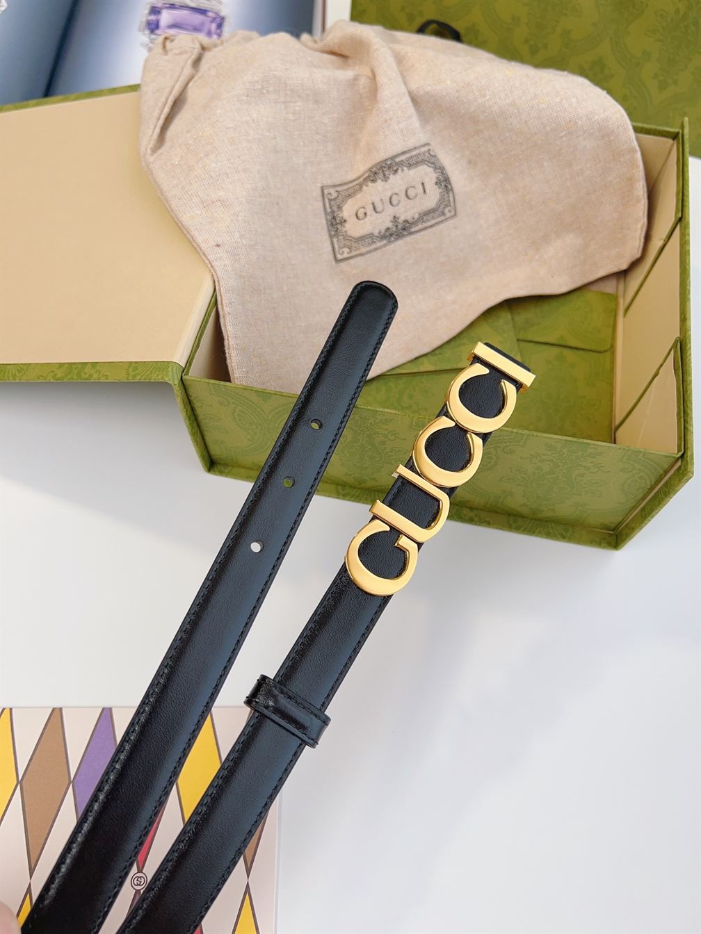 GUCCI BUCKLE THIN BELT BLACK LEATHER - GB024