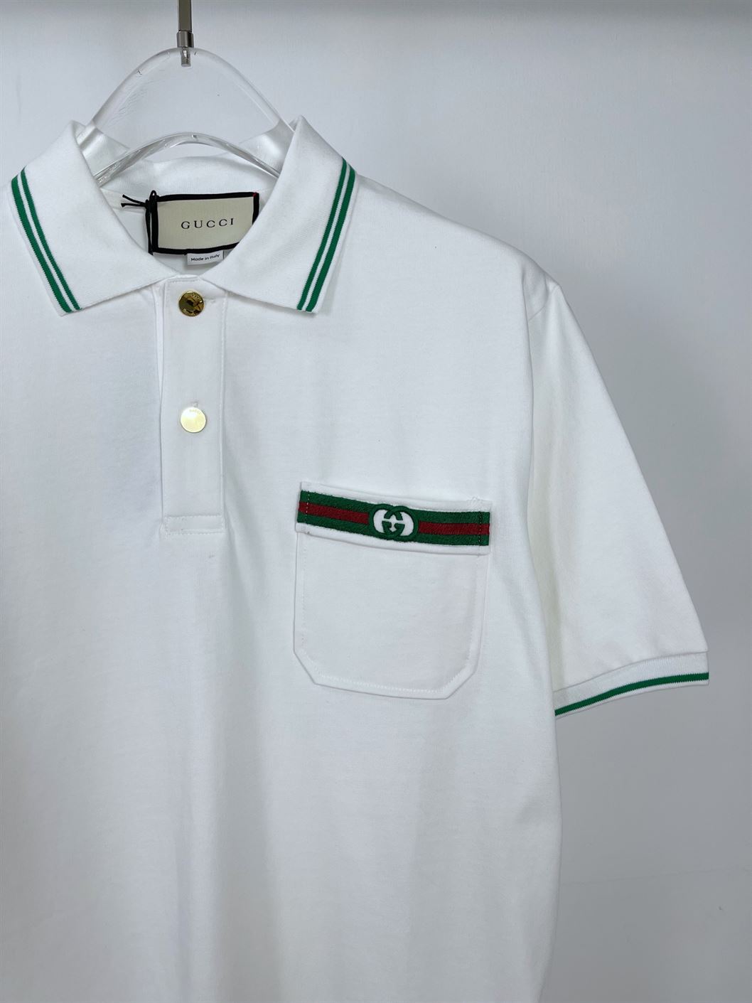GUCCI COTTON POLO WITH WEB AND INTERLOCKING G - GGS037