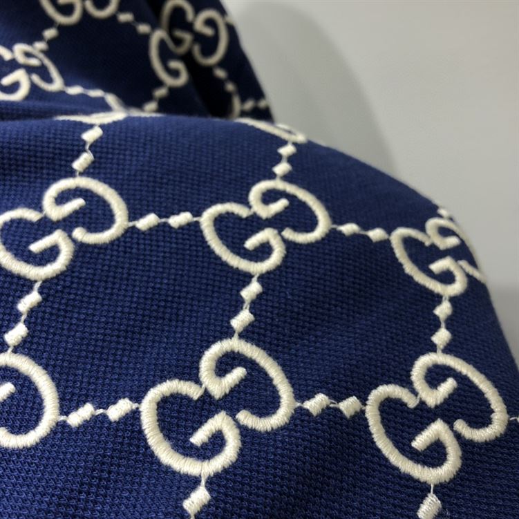 GUCCI DARK BLUE COTTON PIQUET GG STRETCH POLO - GGS013