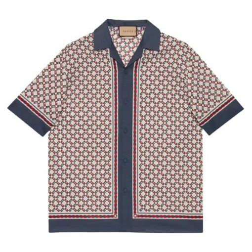 GUCCI GEOMETRIC G PRINT MUSLIN BOWLING SHIRT - GGS023