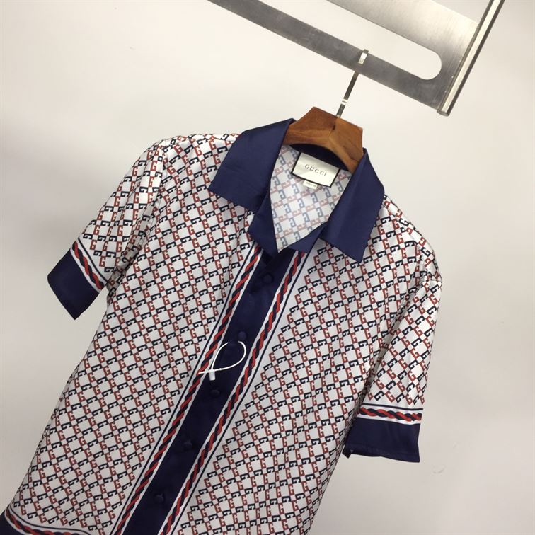 GUCCI GEOMETRIC G PRINT MUSLIN BOWLING SHIRT - GGS023
