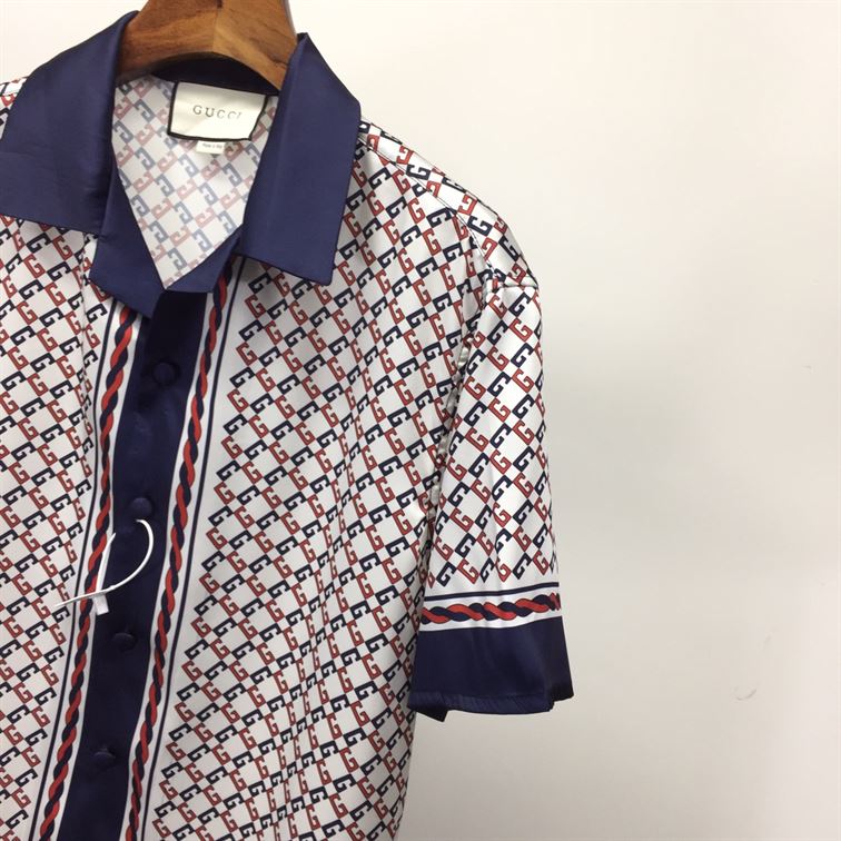 GUCCI GEOMETRIC G PRINT MUSLIN BOWLING SHIRT - GGS023