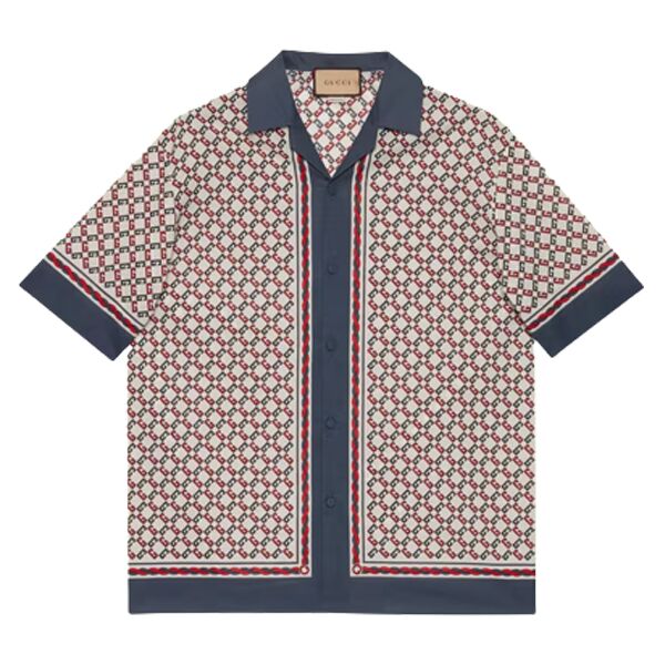 GUCCI GEOMETRIC G PRINT MUSLIN BOWLING SHIRT - GGS023