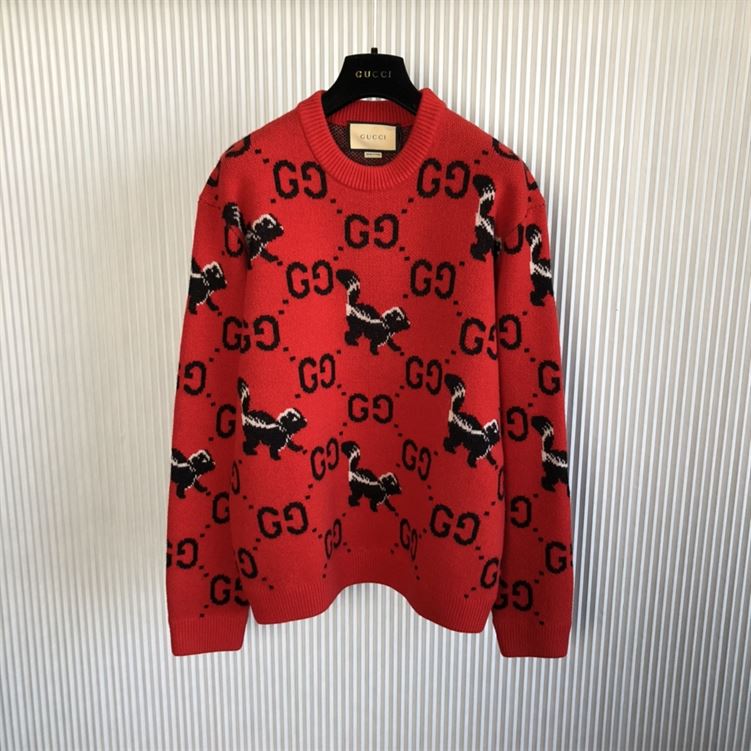 GUCCI GG AND SKUNK WOOL KNIT SWEATER - GCK012