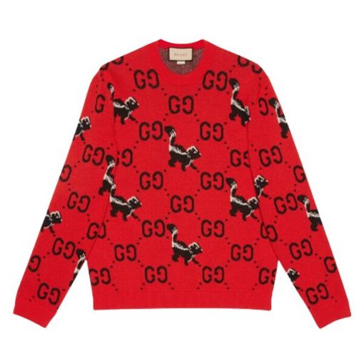 GUCCI GG AND SKUNK WOOL KNIT SWEATER - GCK012