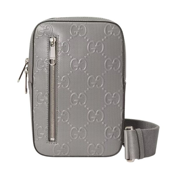 GUCCI GG EMBOSSED SLING BACKPACK GREY LEATHER - BG019