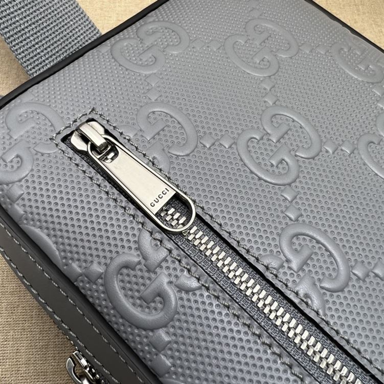 GUCCI GG EMBOSSED SLING BACKPACK GREY LEATHER - BG019