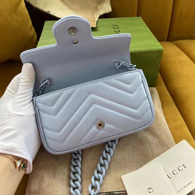 GUCCI GG MARMONT BELT BAG IN BLUE LEATHER