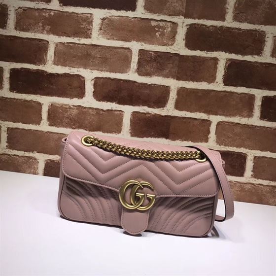 GUCCI GG MARMONT SMALL SHOULDER BAG DUSTY PINK LEATHER