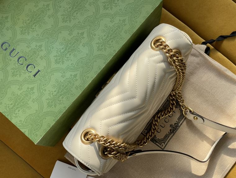 GUCCI GG MARMONT SMALL SHOULDER BAG IN WHITE LEATHER