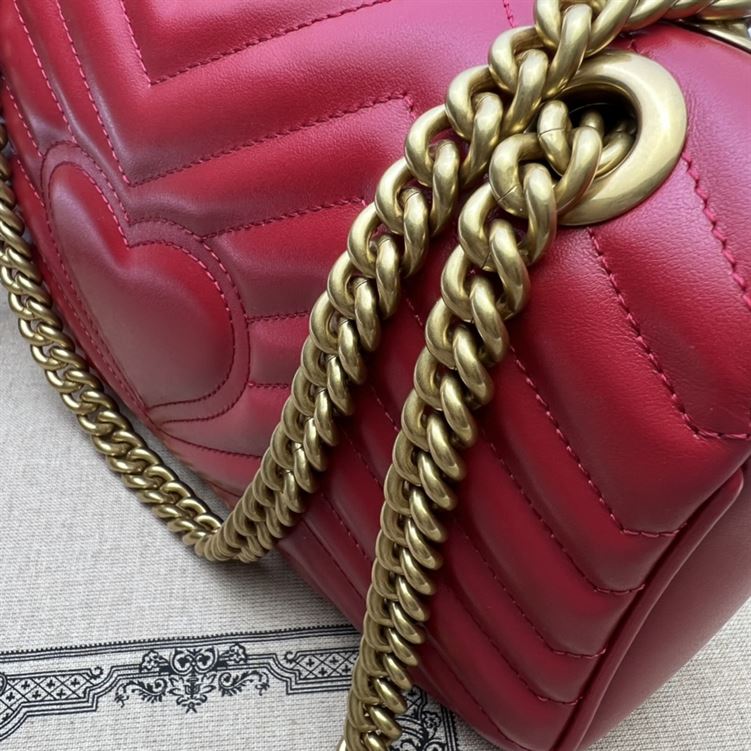 GUCCI GG MARMONT SMALL SHOULDER BAG RED LEATHER