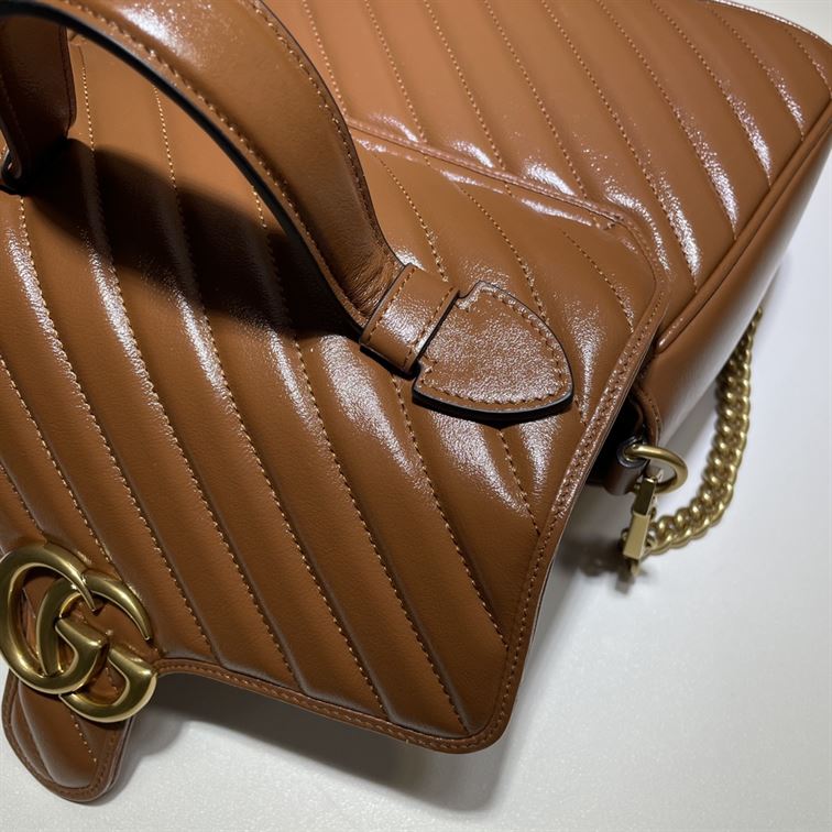 GUCCI GG MARMONT SMALL TOP HANDLE BAG IN BROWN LEATHER