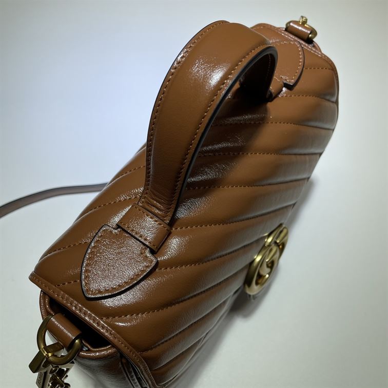 GUCCI GG MARMONT SMALL TOP HANDLE BAG IN BROWN LEATHER