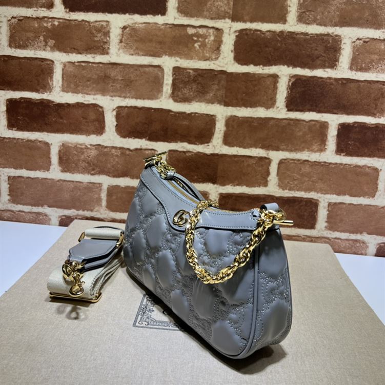 GUCCI GG MATELASSE HANDBAG WITH GREY LEATHER