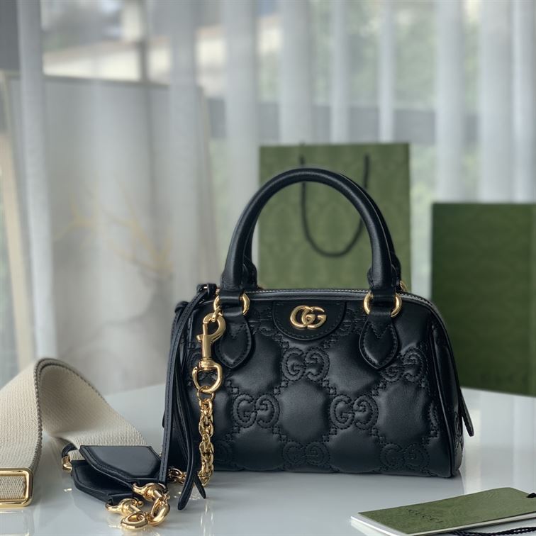 GUCCI GG MATELASSE MINI BAG IN BLACK LEATHER
