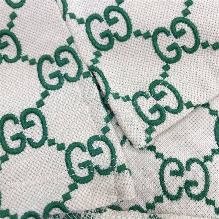 GUCCI GG STRETCH COTTON POLO IN OFF-WHITE AND GREEN - GGS007