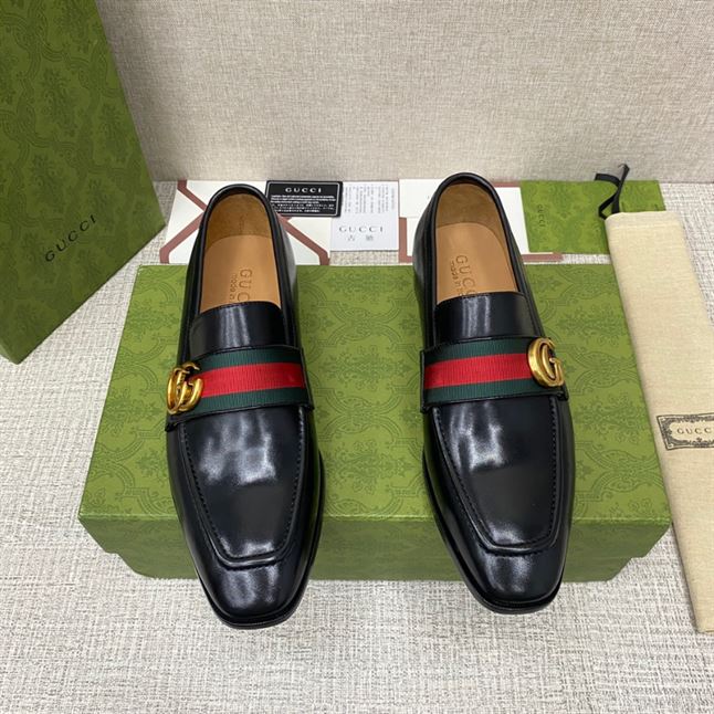 GUCCI GG WEB BLACK LEATHER LOAFER - GL051