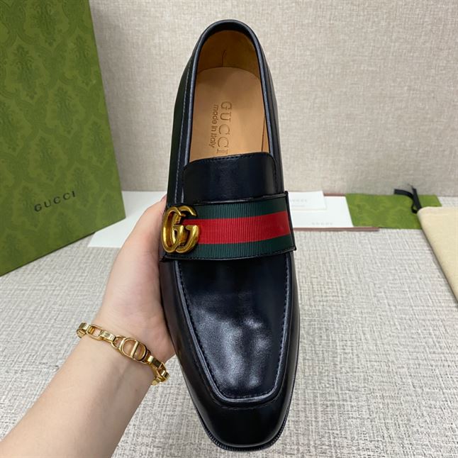 GUCCI GG WEB BLACK LEATHER LOAFER - GL051