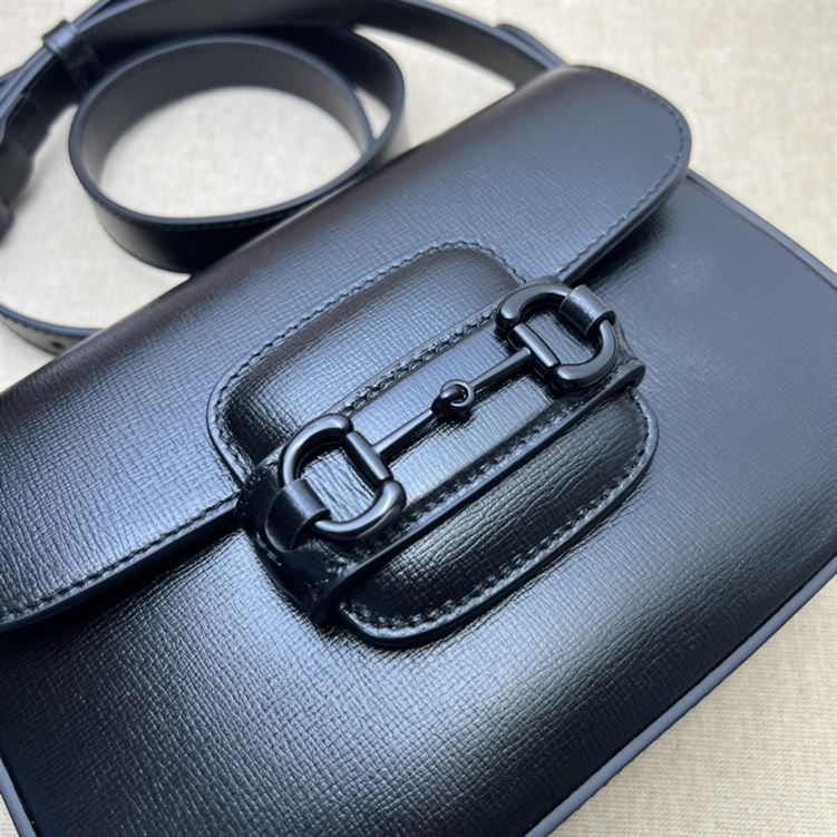 GUCCI HORSEBIT 1955 SMALL SHOULDER BAG BLACK LEATHER