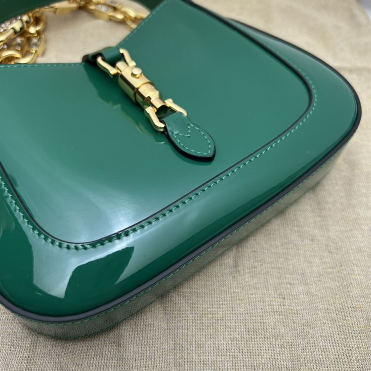 GUCCI JACKIE 1961 MINI SHOULDER BAG WITH GREEN PATENT LEATHER