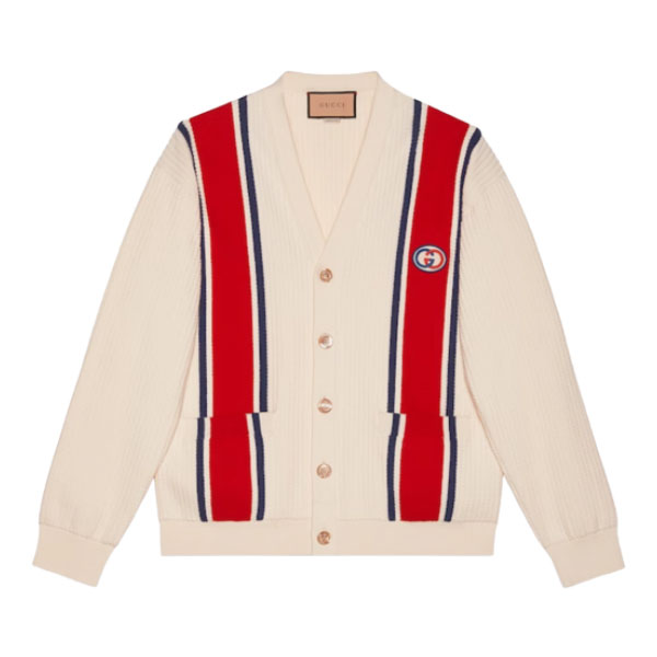 GUCCI KNIT COTTON CARDIGAN WITH PATCH - GCK043