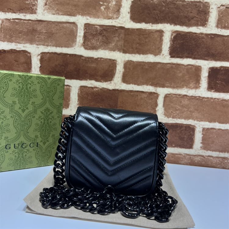 GUCCI MARMONT BELT BAG IN BLACK LEATHER