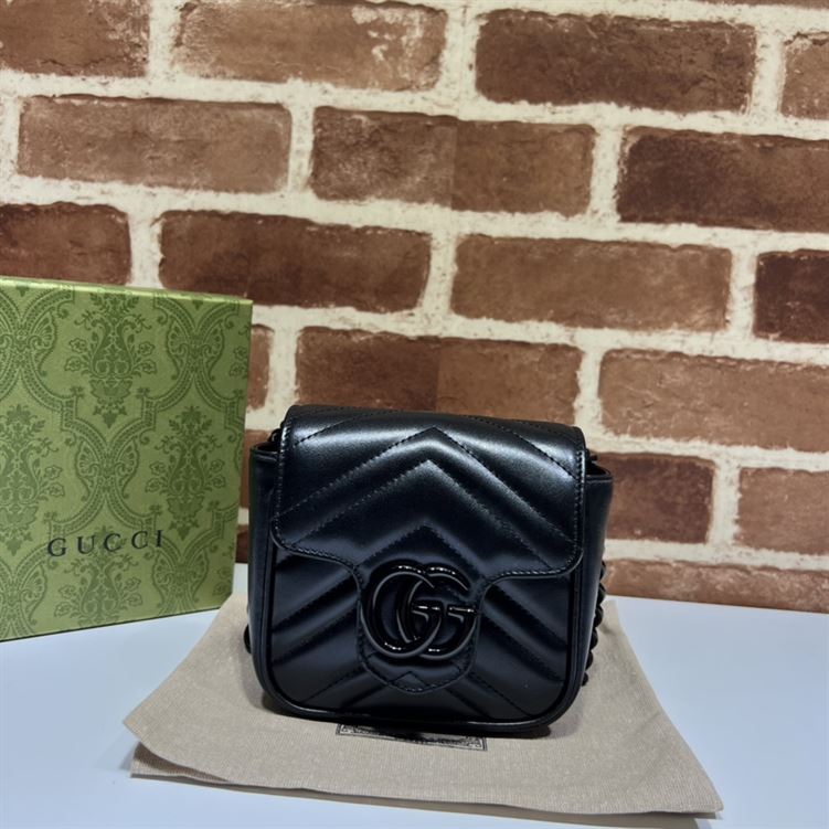 GUCCI MARMONT BELT BAG IN BLACK LEATHER