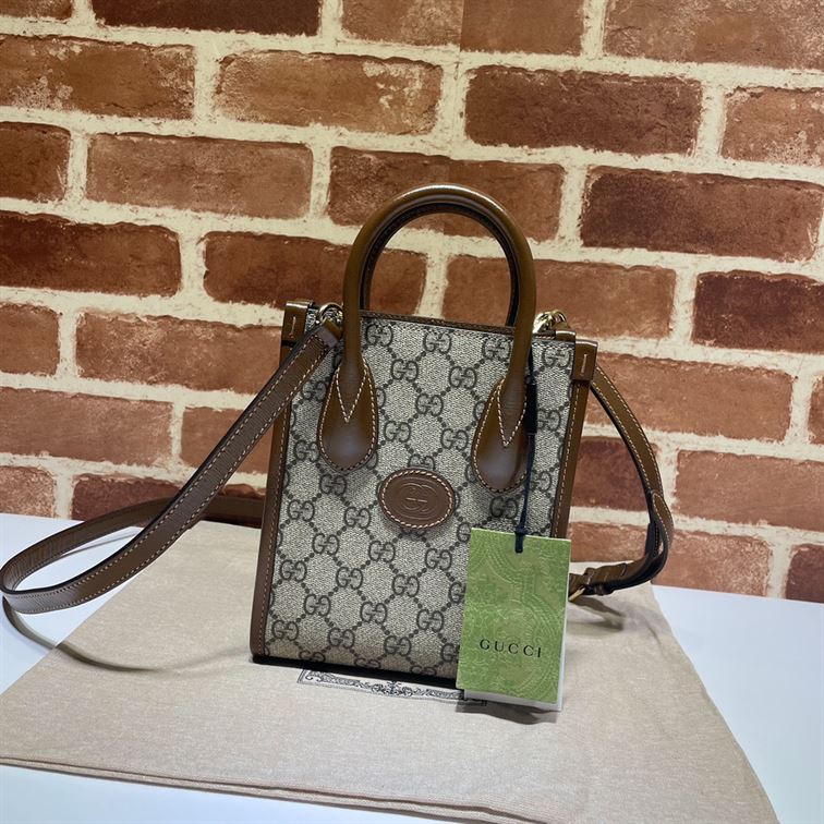 GUCCI MINI NOTE BAG WITH INTERLOCKING G BEIGE AND EBONY
