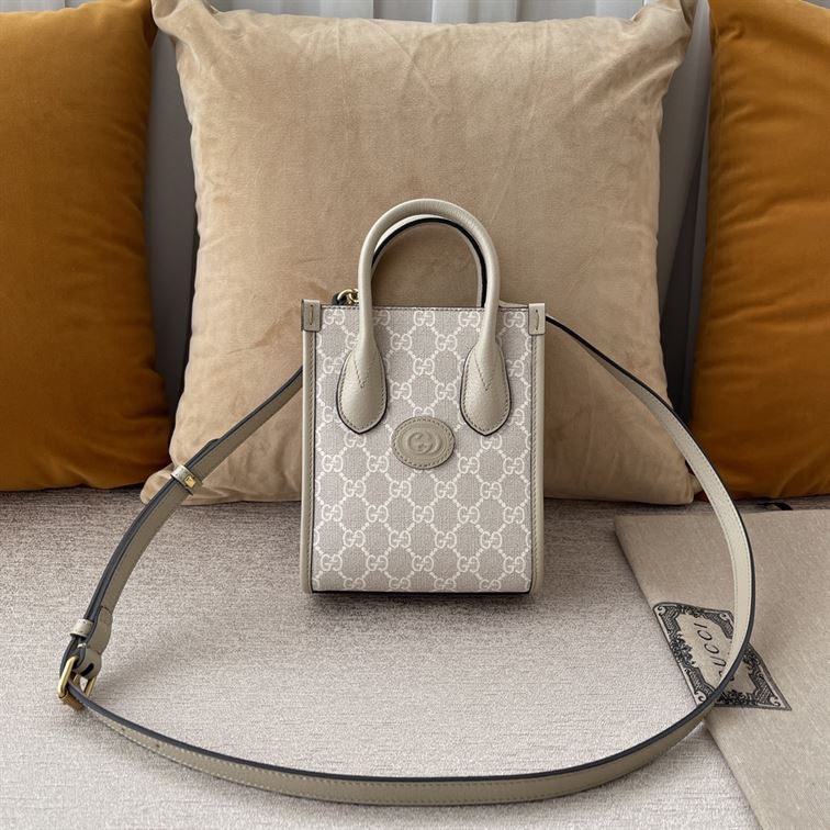 GUCCI MINI NOTE BAG WITH INTERLOCKING G BEIGE AND WHITE