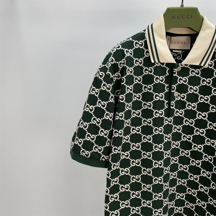 GUCCI NOJUM GG STRECH COTTON POLO IN GREEN - GGS012