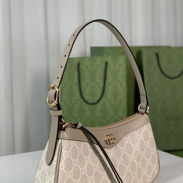 GUCCI OPHIDIA SMALL HANDBAG BEIGE AND WHITE GG SUPREME CANVAS