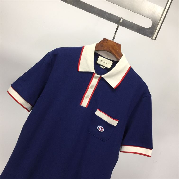 GUCCI POLO GG LOGO PATCH NAVY - GGS027