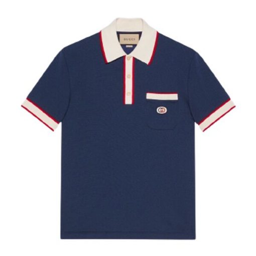 GUCCI POLO GG LOGO PATCH NAVY - GGS027