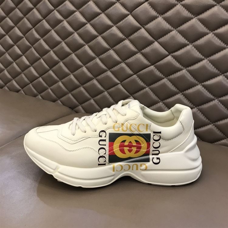 GUCCI RHYTON LOGO PRINT LOW TOP LEATHER TRAINERS - GCC009