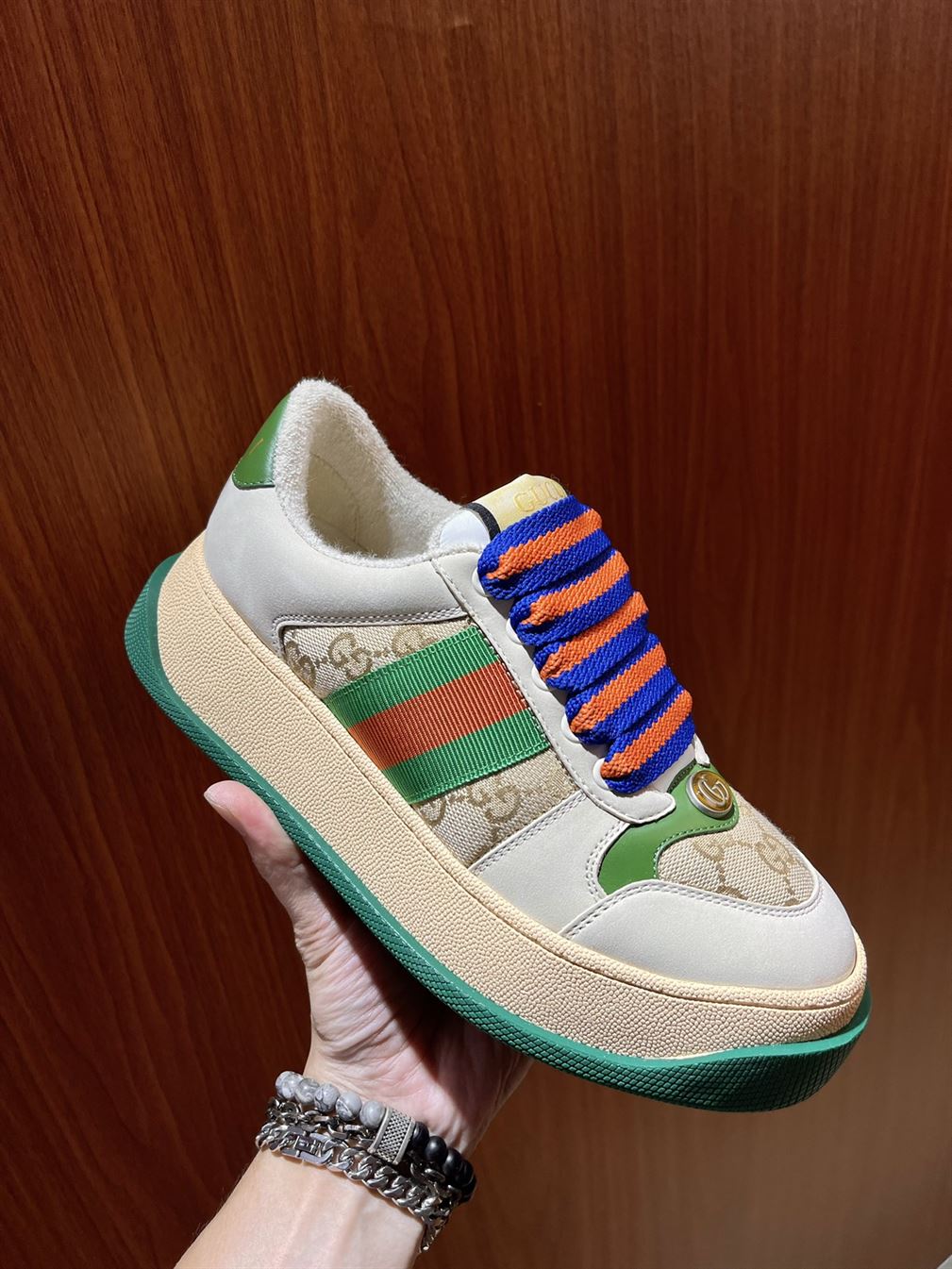 GUCCI SCREENER GG TRAINERS GREEN MONOGRAM - GCC143