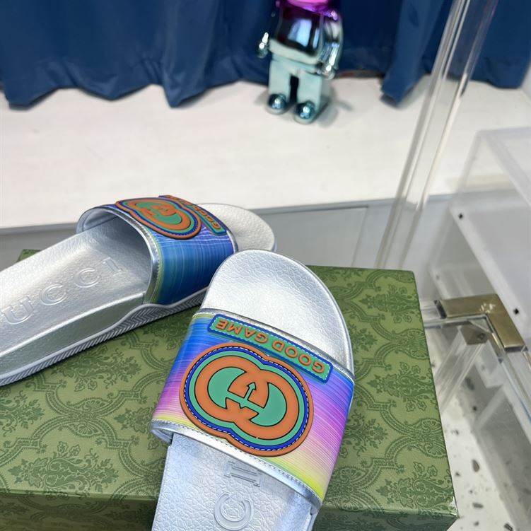 GUCCI SLIDE INTERLOCKING G LEATHER BLACK FOR MEN - GSL004