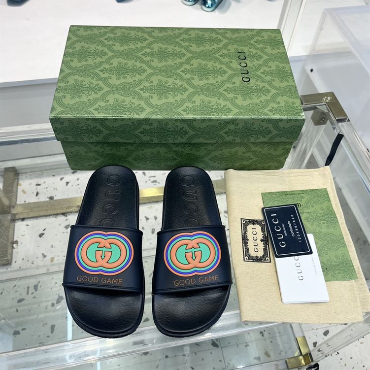 GUCCI SLIDE INTERLOCKING G LEATHER BLACK FOR MEN - GSL008