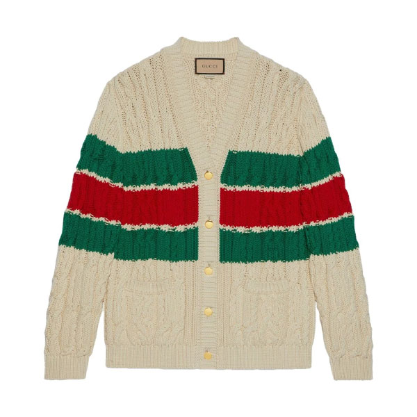 GUCCI WEB STRIPE CABLE-KNIT CARDIGAN - GCK041