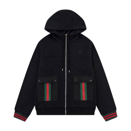GUCCI WEB STRIPE COTTON JERSEY JACKET IN BLACK - GCJ027