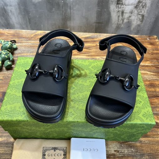 GUCCI WOMEN'S HORSEBIT FLATFORM SANDAL BLACK RUBBER - GSL016