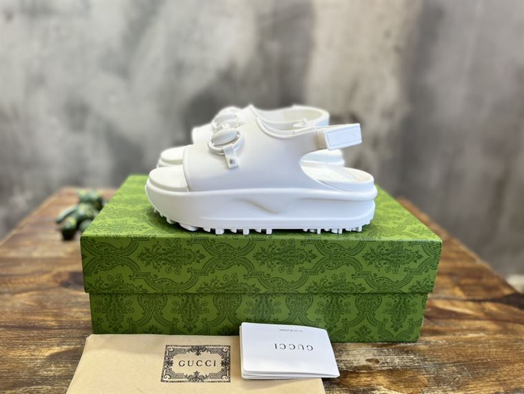 GUCCI WOMEN'S HORSEBIT FLATFORM SANDAL WHITE RUBBER - GSL017