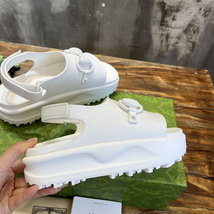 GUCCI WOMEN'S HORSEBIT FLATFORM SANDAL WHITE RUBBER - GSL017