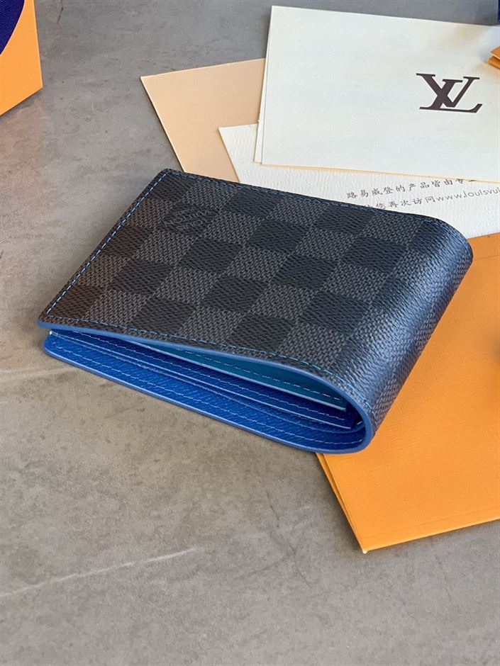LOUIS VUITTON MULTIPLE WALLET DAMIER GRAPHITE BLACK/GREY/NEON BLUE