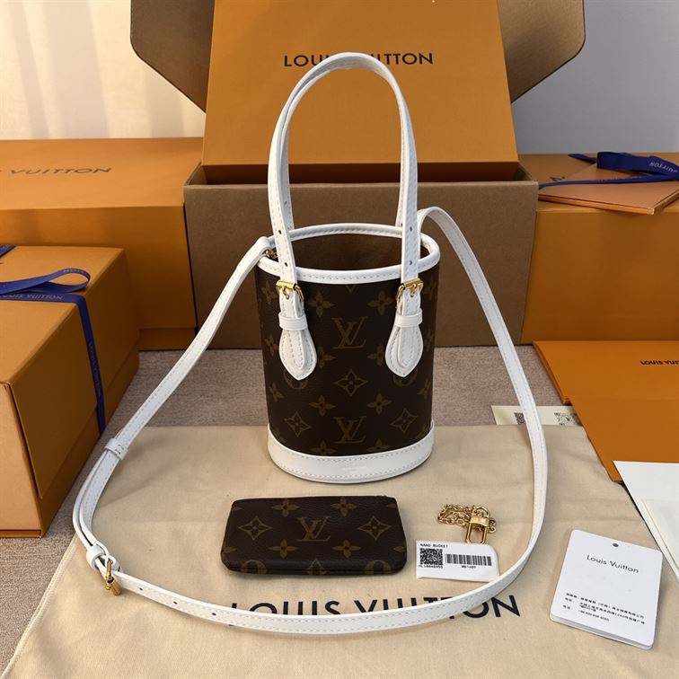 LOUIS VUITTON NANO BUCKET BROWN WHITE