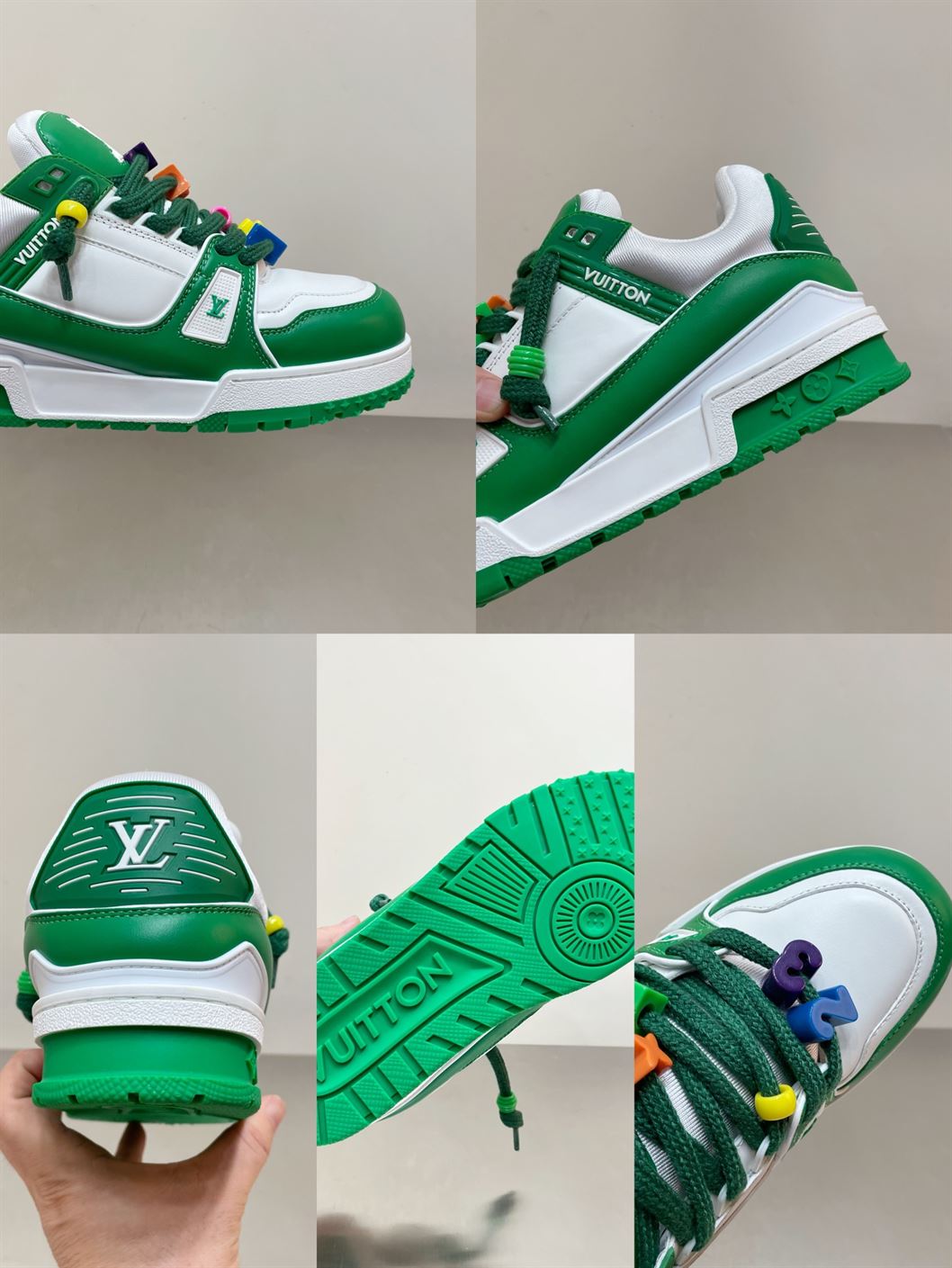 LOUIS VUITTON TRAINER MAXI LOW-TOP SNEAKERS IN WHITE AND GREEN - LVS113