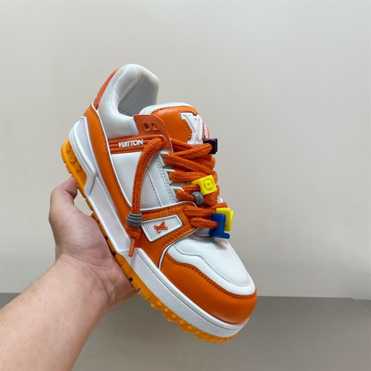 LOUIS VUITTON TRAINER MAXI LOW-TOP SNEAKERS IN WHITE AND ORANGE - LVS115
