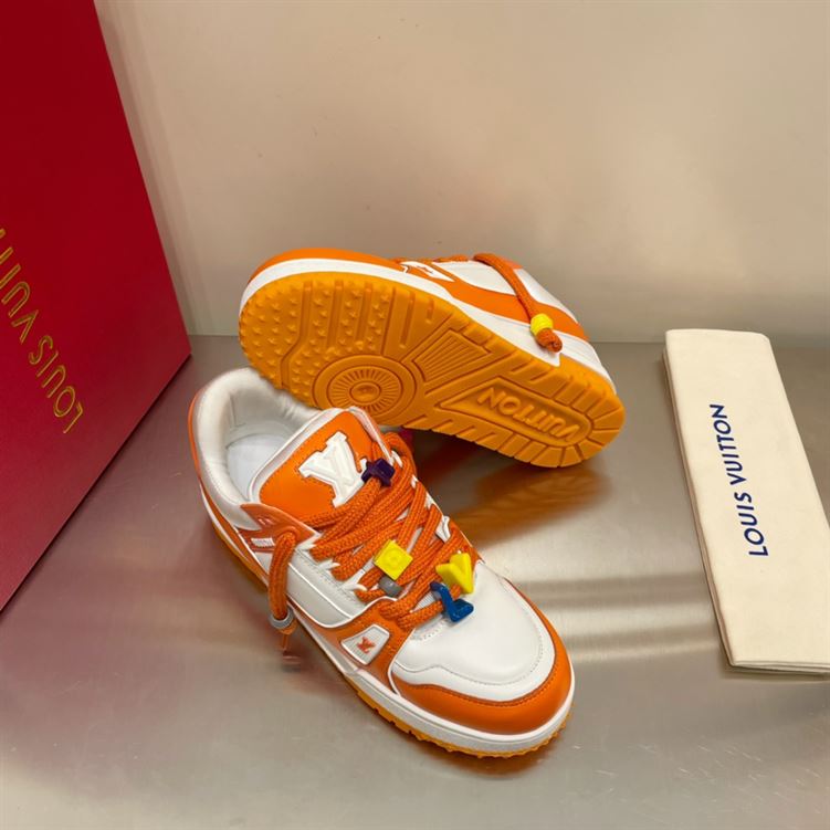LOUIS VUITTON TRAINER MAXI LOW-TOP SNEAKERS IN WHITE AND ORANGE - LVS115